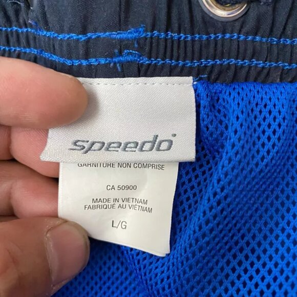 Speedo Swim Shorts Men Size Large Blue Pockets Polyester - STAIN - READ - Picture 7 of 10